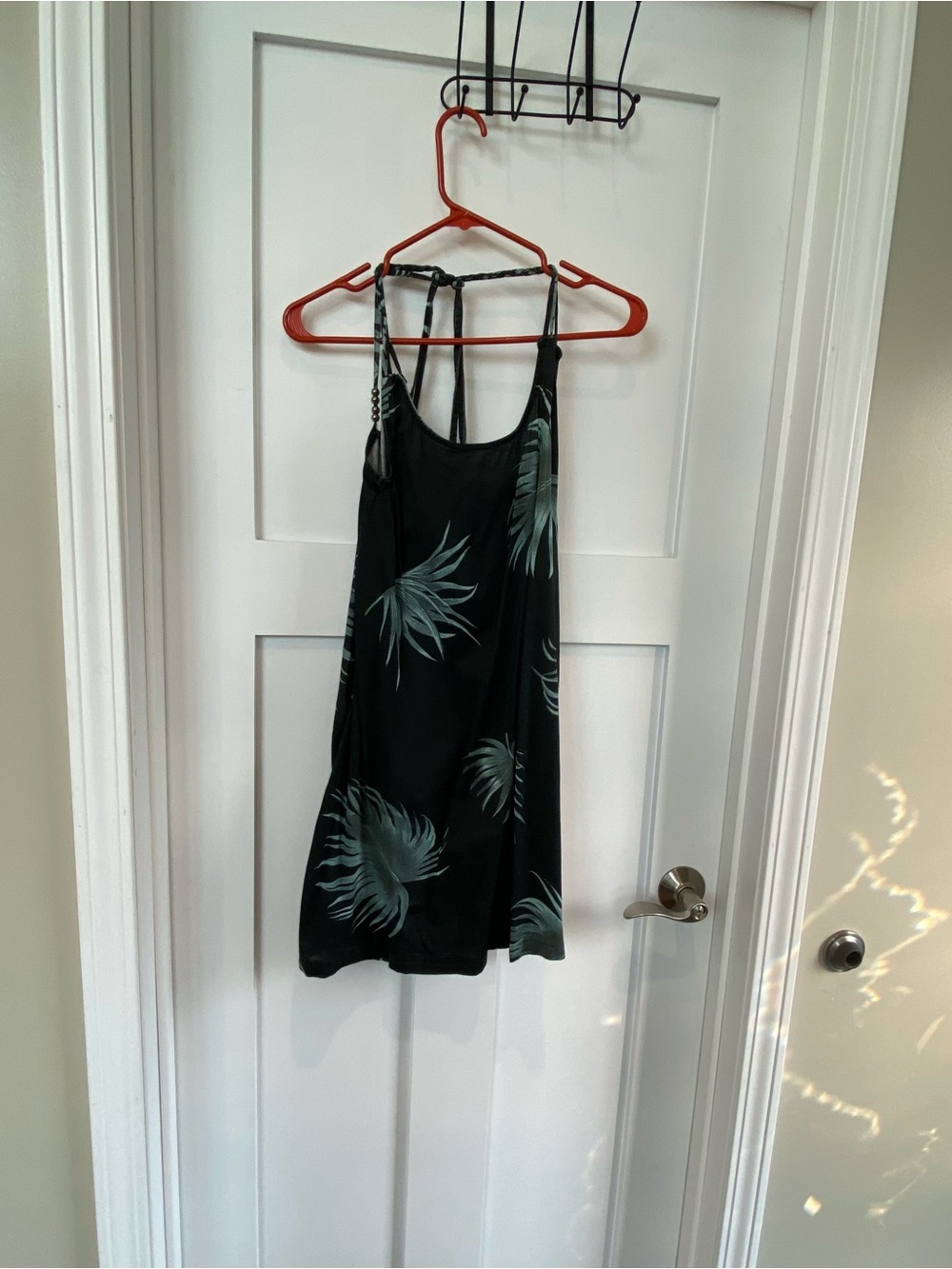 Lagaci Black Slip Dress with Teal Tropical Print
